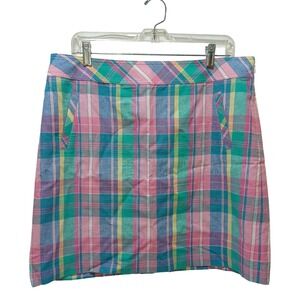 Talbots Pastel Plaid Linen Mini Skirt 12 Preppy Coastal Country Club Spring